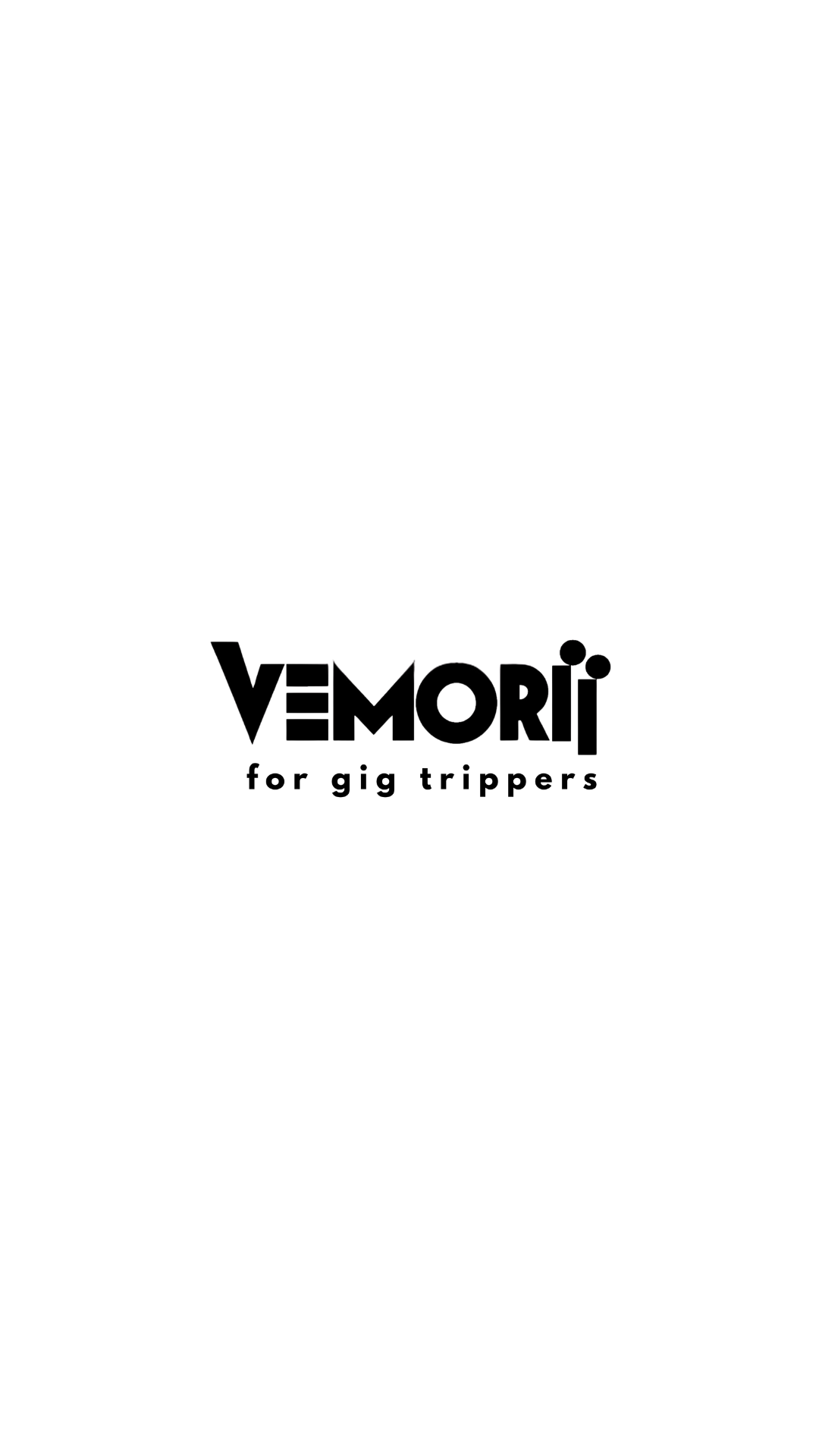 VEMORii app splash screen showing the trip hub