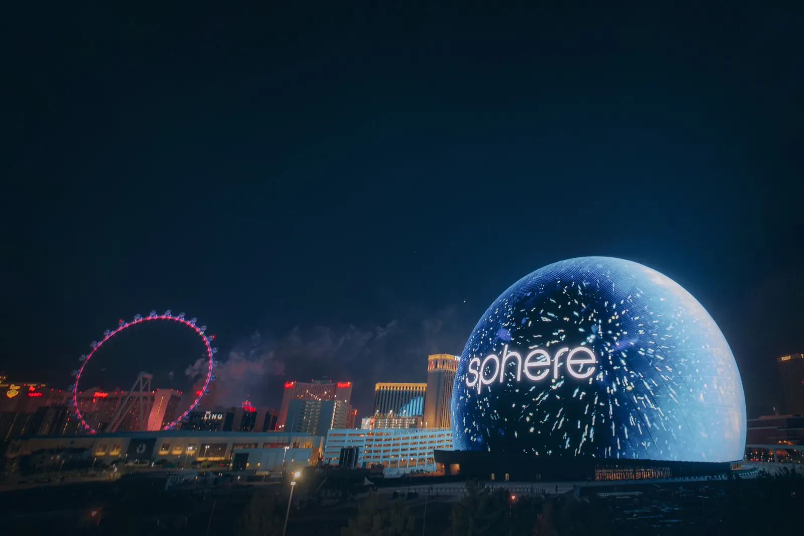 Sphere Las Vegas exterior at night